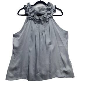 Violet & Claire Blouse Women XL Silver Ruffle Neck Pintuck Pleated Satin Halter